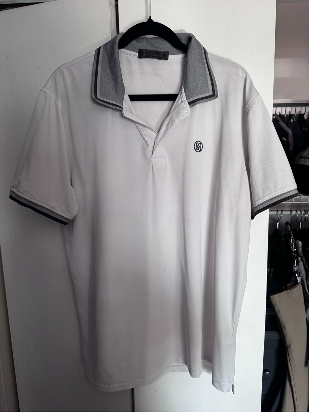 G/FORE Men's White Polo Shirt with Grey Trim